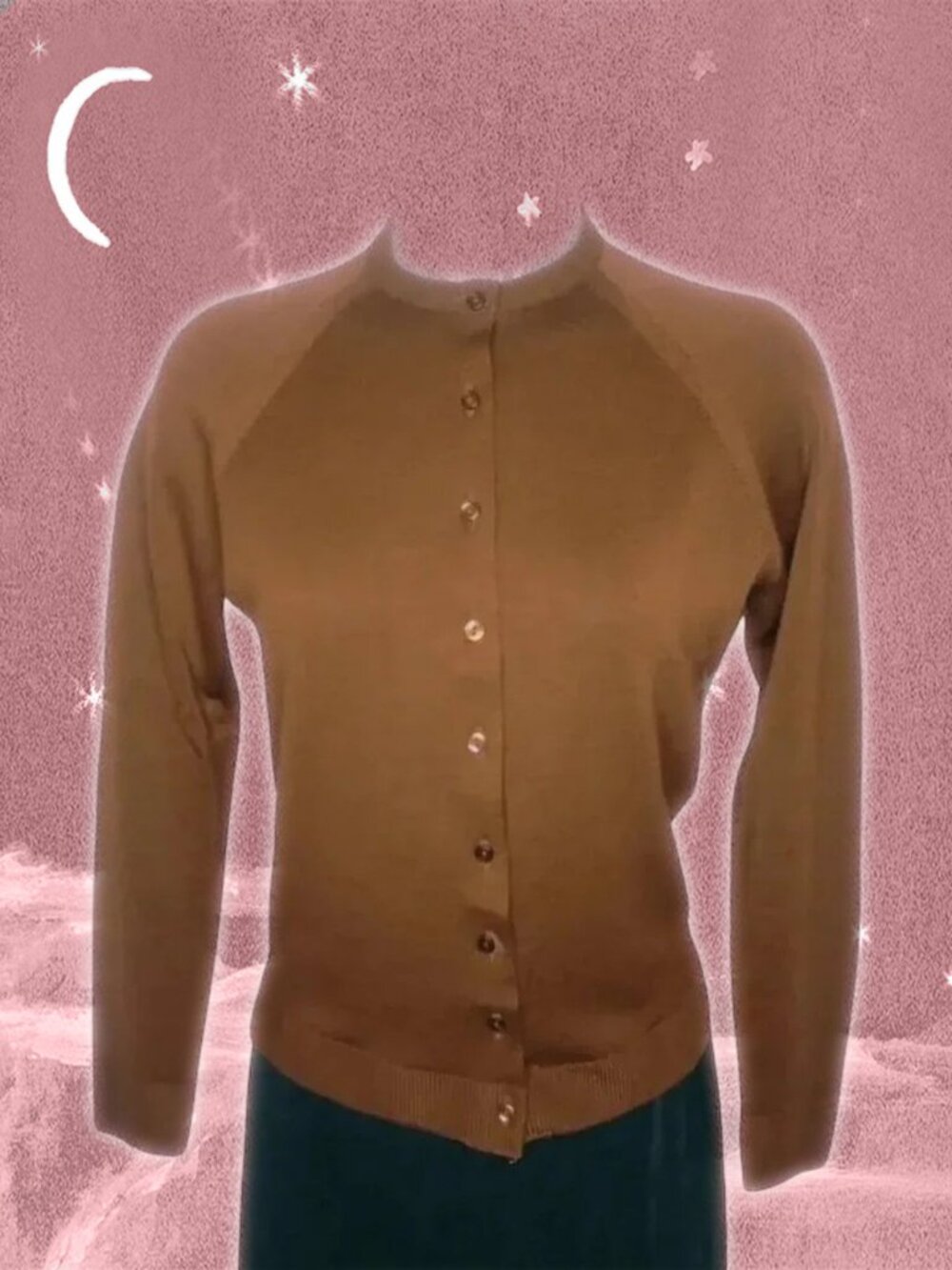 50s Vintage Style Brown Wool Cardigan Rockabilly Sweater - 70s